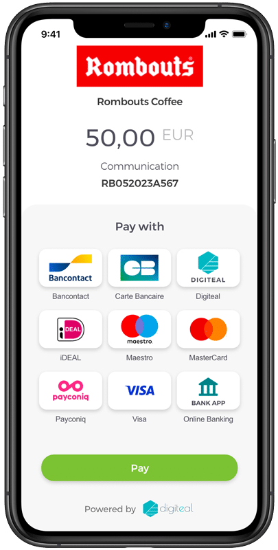 Digiteal Payment choice on mobile